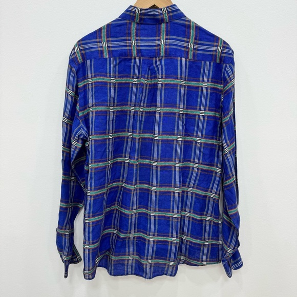 Vintage Yves Saint Laurent long Sleeve Plaid Button Down Shirt 100% cotton Blue - Picture 2 of 3